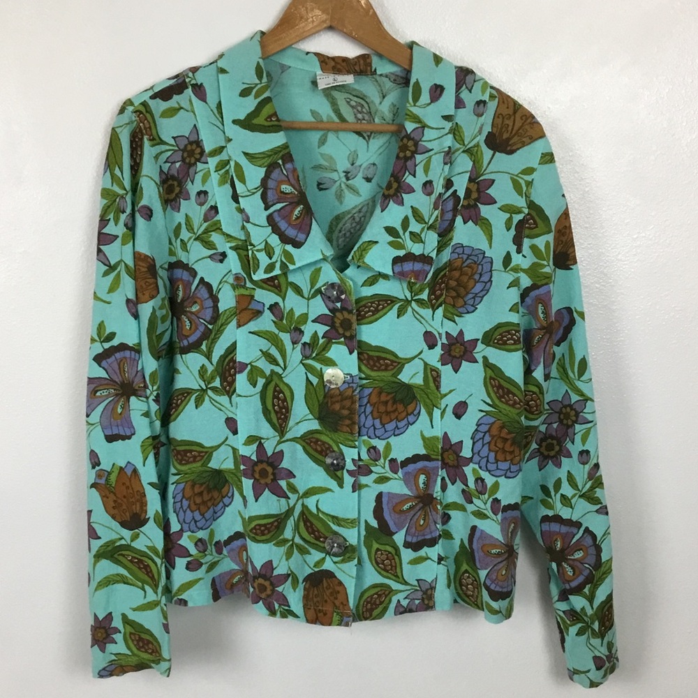 CMC Color Me Cotton Floral Boho Cottage Core Button Up Shacket size L